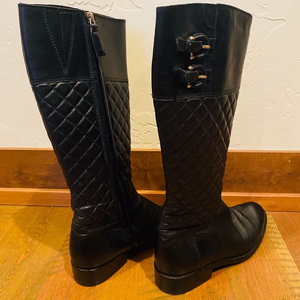 BURBERRY Black Quilted Leather Tall Zip Riding Boots Classic 37.5 / US 7.5